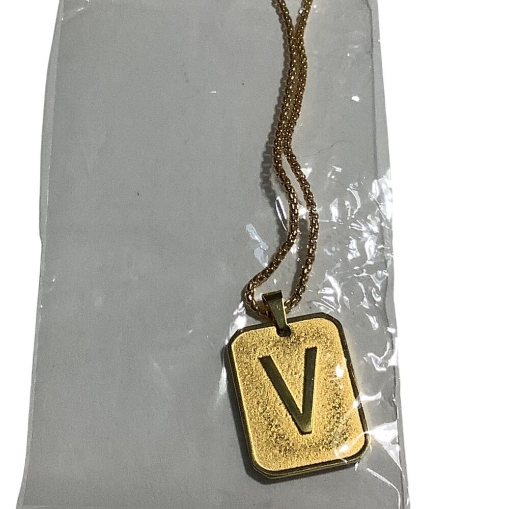 Stainless Steel‎ Initial V Necklace Gold Tone Pendant Chain Unisex Jewelry